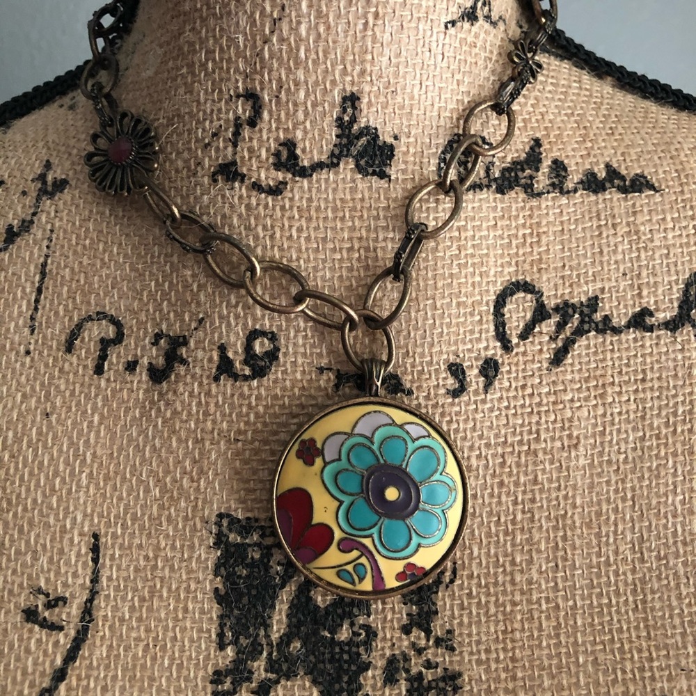 Lucky Brand colorful two-sided medallion necklace.